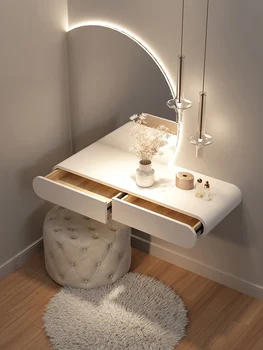 Подвесной пустой комод Современное простое зеркало в виде полукруга полумесяца с лампой для спальни, бытовой настенный комод, столик