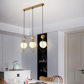 Подвесной светильник в скандинавском минималистичном стиле со светодиодной подсветкой, современный подвесной светильник для столовой, кухни, спальни, светильники для внутреннего освещения из железа и дерева