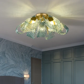 Подвесной светильник из синего стекла с цветами, роскошная итальянская дизайнерская медная люстра для спальни, гостиной, освещения обеденного стола