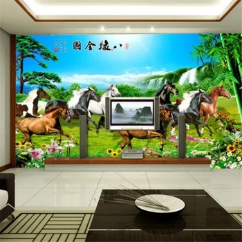 Пользовательские обои 3D фрески сплошная настенная роспись восемь лошадей ТВ фон стены гостиная спальня декоративная роспись обоев