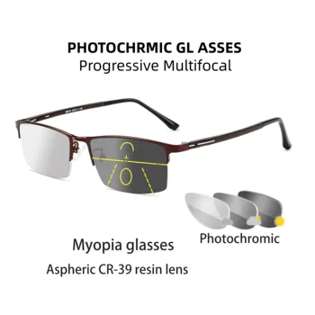 Прогрессивные Мультифокальные Очки Для Чтения Из Металлического Сплава Мужчины Женщины Фотохромные Очки Для Пресбиопии Far Near Eyewear Ultralight