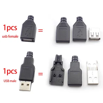 Разъем USB типа A для мужчин и женщин, 4-контактный разъем для розетки, штекерный адаптер с 4-контактной пластиковой крышкой, разъем для пайки типа DIY D2