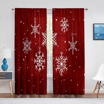 Рождественская красная прозрачная занавеска в виде снежинки для украшения гостиной, современная тюлевая занавеска для спальни, шторы из вуали и органзы