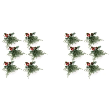 Рождественские кольца для салфеток, набор из 12 колец-держателей для салфеток С искусственными ветками сосновых шишек, декор из красных ягод