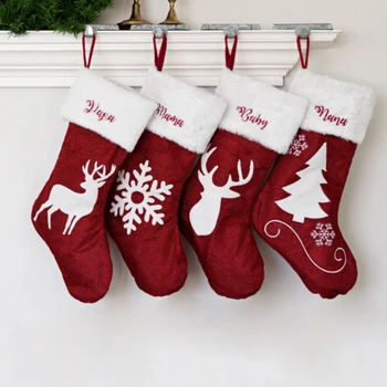 Рождественские чулки с вышитым на заказ названием Рождественские Носки Красный фермерский дом Рождественские чулки Новогодние подарочные пакеты для конфет на Рождество