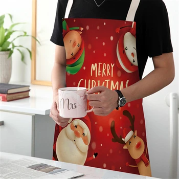 Рождественский фартук из хлопка и льна с рисунком Санта-Клауса, Кухонный фартук, Полиэстеровые фартуки без рукавов, Инструменты для приготовления пищи
