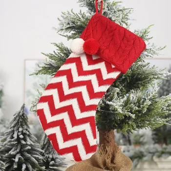 Рождественский чулок в красную полоску, рождественские вязаные носки из красного и белого Лося, украшение для подвесной сумки, Рождественский Чулок, подарок для детей