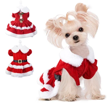 Рождественское платье для собаки, зимняя одежда для милых собачек Для девочек, удобный костюм с красной юбкой для маленьких домашних животных, легко моющиеся принадлежности для рождественских нарядов