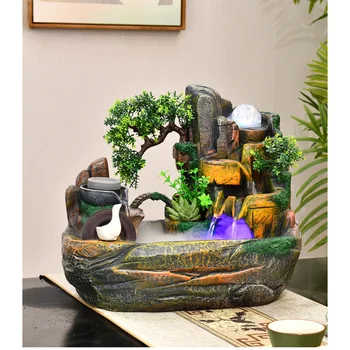 Рокарий фонтан колесо Фэншуй украшение фортуны перенос на рабочий стол зеленых растений разведение рыбы украшение ландшафта