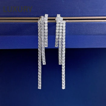 Роскошные Длинные серьги с квадратной кисточкой из стерлингового серебра S925 пробы с высокоуглеродистым бриллиантом Для женщин, Подарки для девочек, Изысканные ювелирные изделия