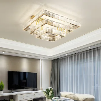 Роскошные Светодиодные потолочные светильники для фойе, Потолочная люстра Lustre Crystal, светодиодный потолочный светильник с регулируемой яркостью для внутреннего освещения в стиле деко в спальне.