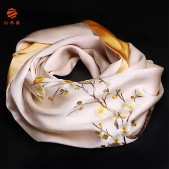 Ручная вышивка 100% Шелковый шарф Женская мода Сучжоу Подарки Элегантная роскошная брендовая шаль из пашмины 175*35 см