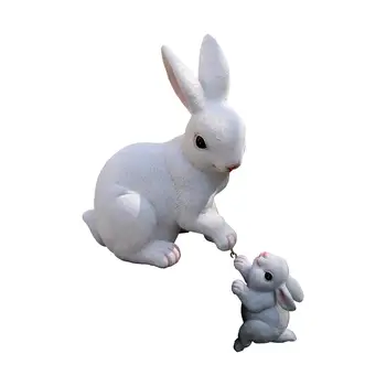Садовые статуэтки из 2шт, фигурки животных-кроликов, уличный художественный декор, Статуэтки пасхального кролика из смолы для газона в помещении