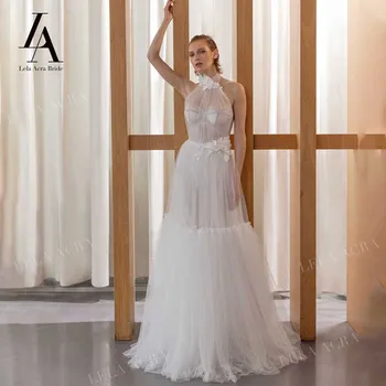 Свадебное платье Без рукавов LelaAcra 2022, Модные Аппликации, Открытая Спина, Трапециевидный Придворный Шлейф, Платья Принцессы Невесты PN15, Vestido de Noiva