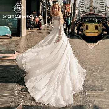 Свадебные платья трапециевидной формы Michelle Royce для женщин 2022 г., аппликации, Иллюзия, Вышитый бисером Шлейф Часовни, Свадебное платье Vestido De Novia