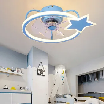 Светодиодный потолочный вентилятор, подвесной светильник, люстра Art Smart С приложением + дистанционное управление, электрический дом 50XH16 см, детская спальня