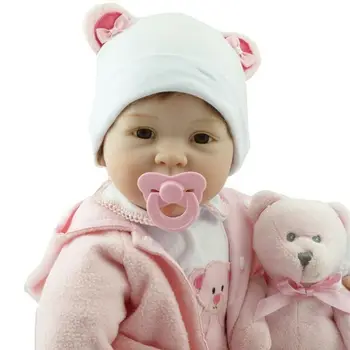 Силиконовые Виниловые куклы Reborn Baby GIRL с медведем 22 