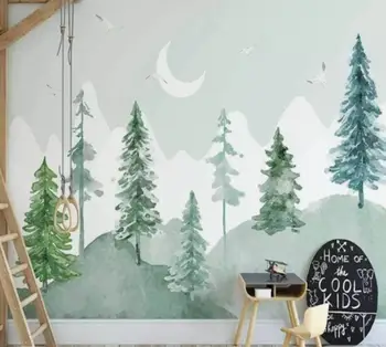 Скандинавская ручная роспись маленькой детской комнаты fresh forest 3d обои на заказ фреска на заднем плане стены