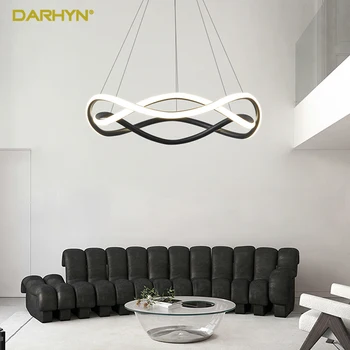 Скандинавская светодиодная потолочная люстра с геометрическим кольцом для ресторана спальни отеля Современный дизайнерский креативный алюминиевый черный подвесной светильник