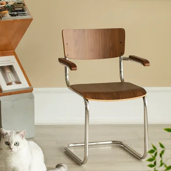 Скандинавские обеденные стулья из нержавеющей стали для кухни, Ретро-спинка, подлокотник, обеденный стул, Дизайнерская мебель для отдыха Ins, мебель для гостиной