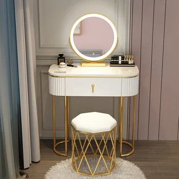 Скандинавский деревянный туалетный столик для спальни Комодный набор Легкий Роскошный туалетный столик со светлым зеркалом Простой маленький квартирный Белый письменный стол