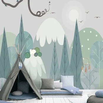 Скандинавский мультяшный медведь ручной росписи лесной долины, Индивидуальные 3D настенные детские обои, самоклеящиеся обои, гостиная, быть