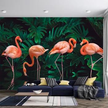 Скандинавское современное простое тропическое растение лесной фламинго, Индивидуальные 3D настенные детские обои, самоклеящиеся обои, гостиная