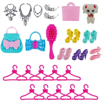 Смешанные игрушки, 35 предметов/комплект, аксессуары для кукол, Модные вешалки, Сумка, обувь, серьги, Корона с бантом для куклы Барби, детские игрушки