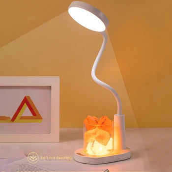 Современная лампа из хрустального соляного камня Настольная лампа RGB с регулируемой яркостью Ночник USB Перезаряжаемая анионная ароматерапия Настольная лампа для защиты глаз