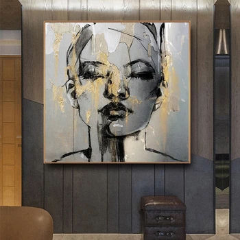 Современное абстрактное искусство, картины на холсте с изображением золотой девушки, женские рисунки, настенные художественные плакаты и принты для декора гостиной