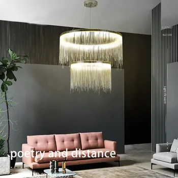 Современные подвесные люстры с кисточками на дистанционном управлении Nordic Luxury Hotel Chain Lamp Потолочные люстры для гостиной