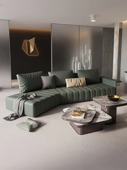 Современный роскошный итальянский стиль, минималистичный фортепианный ключ, диван особой формы, гостиная, простой кожаный диван с красной дугой, угловой диван