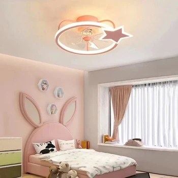 Современный светодиодный потолочный вентилятор с подсветкой Для детей Потолочный светильник для комнаты девочек с дистанционным управлением Детская Детская спальня Люстра Освещение Звезда