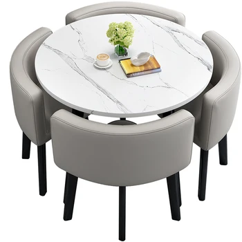 Современный складной обеденный стол, Домашний обеденный стол, круглый стол, комбинация стола для переговоров, приема гостей и стула для отдыха