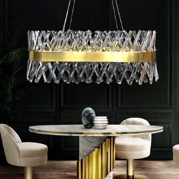 Современный хрустальный подвесной светильник в форме полукруга, Золотой Креативный Длинный Подвесной светильник, внутренняя светодиодная люстра для гостиной, столовой, Спальни