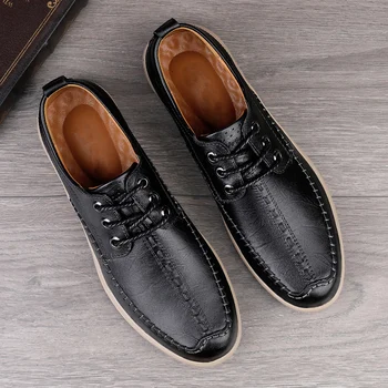 Стильные мужские туфли-оксфорды, высококачественная мужская обувь из натуральной кожи, модная дышащая мужская повседневная непромокаемая деловая обувь на плоской подошве
