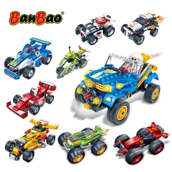 Строительные блоки BanBao для откидывания автомобиля, конструкция суперкара, мини-автомобиль, развивающие игрушки для мальчиков, подарки