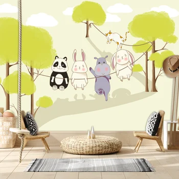 Съемные на заказ Дополнительные мультяшные фрески с милыми животными, детские обои для гостиной, Виниловые стены, бумага для домашнего декора