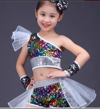 Танцевальная одежда, костюмы для джазовых танцев для девочек, уличные танцевальные представления, детские современные танцевальные модели, костюмы для подиума с блестками