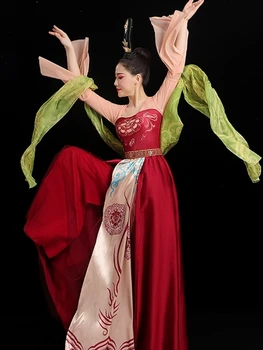 Танцевальное платье в китайском стиле, классическое танцевальное представление, юбка династии Хань Тан, Этническое Струящееся художественное платье Hanfu