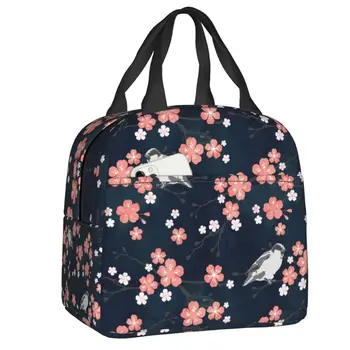 Темно-синие и розовые сумки для ланча с цветочной изоляцией из черемухи для женщин, цветы Сакуры, Термоохладитель, Ланч-бокс для еды, школьный ланч-бокс
