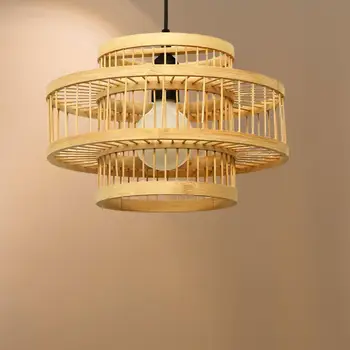 Тканый бамбуковый абажур для потолочного освещения в гостиной в винтажном стиле