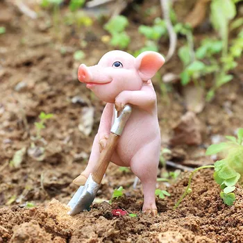 Трудолюбивая фигурка свиньи из смолы Сказочный садовый гном для микро-ландшафтного дизайна