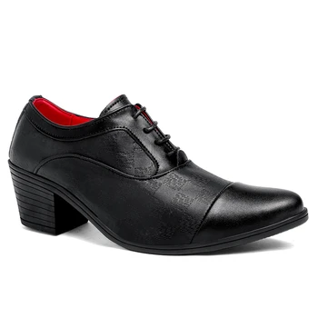 Туфли-оксфорды мужские для деловых встреч на высоком каблуке, свадебные, офисные, вечерние, увеличивающие рост на 6 см, мужские официальные туфли на шнуровке