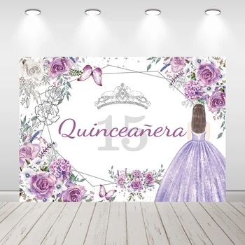 Украшение для 15-й вечеринки Quinceanera, фиолетовый цветок, Бриллиантовая корона, Милые фоны для вечеринки на 16-й день рождения, принадлежности для фотостудии, студия для фотосессии