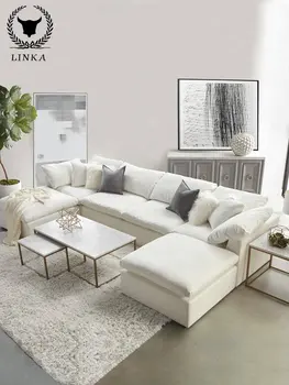 Ультраширокий тканевый диван с глубоким сиденьем из научно-технической ткани, небольшой семейный диван из латекса в гостиной, простой современный льняной диван
