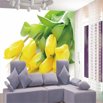 фотообои beibehang Стереоскопические Желтые тюльпаны Фон для телевизора цветок романтическая гостиная настенная роспись спальни роскошные обои