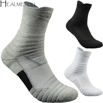 Хлопковые мужские спортивные носки, утолщенные носки для бега на открытом воздухе, футбольные, баскетбольные, впитывающие пот, дышащие носки до середины икры
