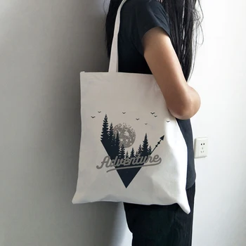 Холщовая сумка-тоут с принтом темного леса, сумки через плечо в стиле харадзюку, повседневная сумка для покупок большой емкости, сумка для девочек