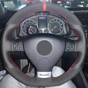 Черная замшевая крышка рулевого колеса автомобиля своими руками для Volkswagen Golf 5 Mk5 GTI VW Golf 5 R32 Passat R GT 2005